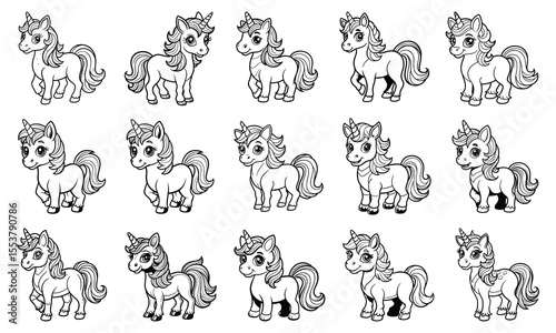 Detailed Unicorn Coloring Fun Coloring Page for Kids, Perfect for Relaxation and Stress Relief, Ideal for Kid Coloring Books or Printable Art Therapy Activities, High-Quality Line Art Illustration.