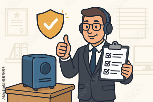 Quality Assurance Professional Conducting Product Inspection and System Audit for Business Excellence. Checkmark, Shield, Approved Cartoon Vector.