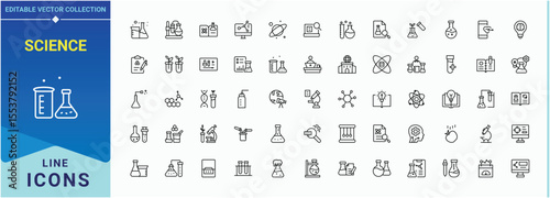 Science modern icon set. Outline icons pack. Biotechnology icon. Included biotech, biotechnology, laboratory, bio, chemistry, scientific and more.