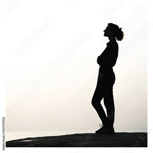 silhouette of a pensive woman on a white background