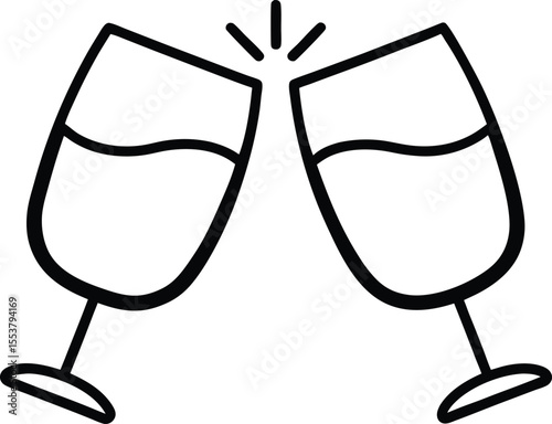 clinking glasses icon line art vector illustration on transparent background