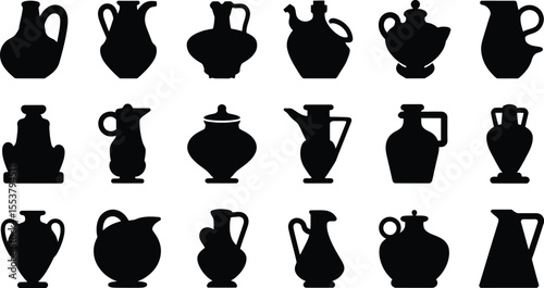 "Ancient Pottery Silhouette Collection, Vector Set of Vintage Ceramic Vases , Jugs illustration