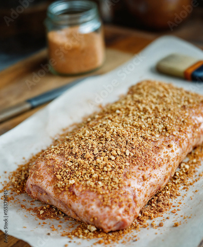 Wallpaper Mural Smoked Brisket Rub Application in Texas – a generous rub of paprika, brown sugar, and spices coats a slab of brisket
 Torontodigital.ca