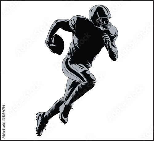 American Football Player Running Action Dynamic Silhouette Vector Illustration photo