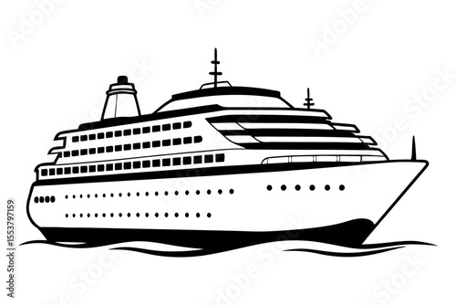 Large Cruise Ship Vector with Multiple Decks on Ocean