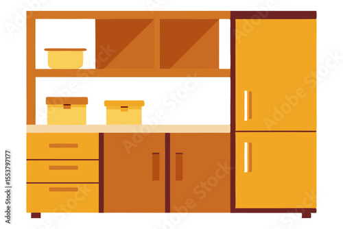 Stylish Kitchen Cabinet Vector with Top and Bottom Storage