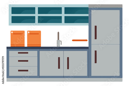 Modern Kitchen Cabinet Vector with Sleek Handles and Storage