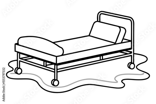 Hospital Bed with Adjustable Headrest 3D Side View Vector