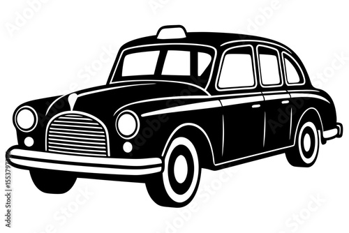 Retro Taxi Vector Silhouette for Urban Tourism with Blob Background