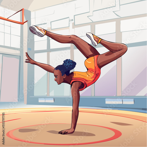 Young Female Gymnast Executing a Back Flip 3