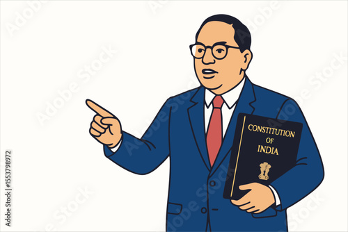 Illustration of Dr Bhimrao Ramji Ambedkar with Constitution of India for Ambedkar Jayanti on 14 April