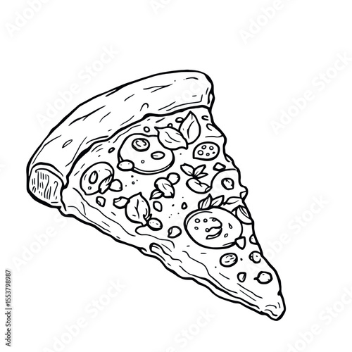 Delicious Slice of Pepperoni Pizza with Herbs and Mozzarella Cheese for Coloring