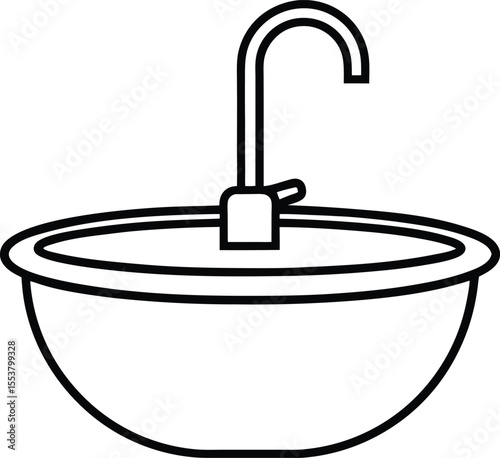sink with faucet icon line art vector illustration on transparent background
