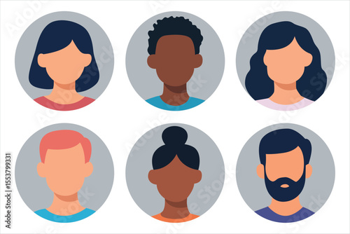 Avtar Diverse group of people in colorful circles with different professions icons and objects