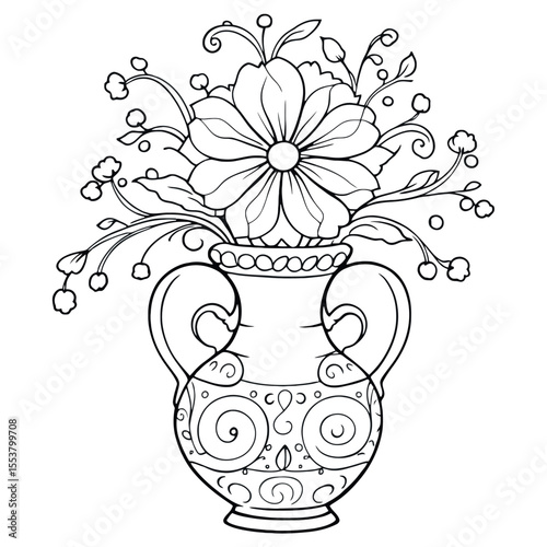 Elegant Floral Arrangement in a Decorative Urn for Creative Coloring Activities