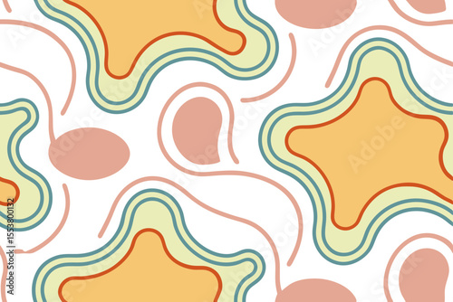 Teal Leafy Branches Pattern on Background with Linear Veins and Organic Shapes leaves