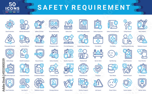 Safety Requirement icon collection. Simple color outline vector illustrations.