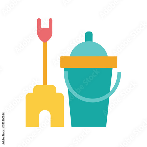 Colorful bucket and shovel for beach sandcastle Vector illustration