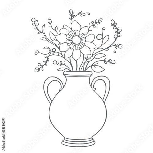 Elegant Line Art Floral Arrangement in a Classic Urn for Coloring Enthusiasts