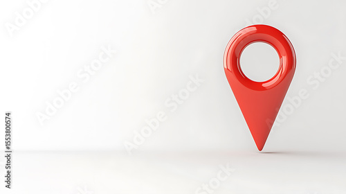 A glossy, red location pin stands out against a plain white background, symbolizing navigation, destinations, and precise positioning.