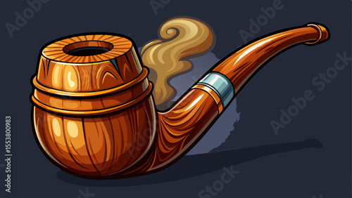 Beautiful Tobacco pipe smoking wood briar smoker accessory classic vintage style relaxation dark background object on  white background.