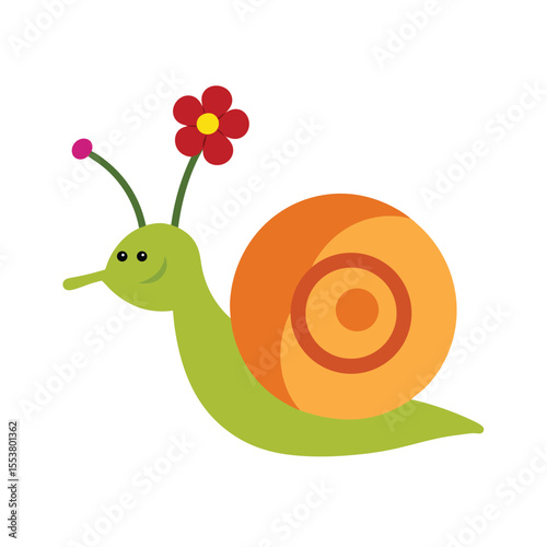 Snail crawling with summer flower on its shell Vector illustration