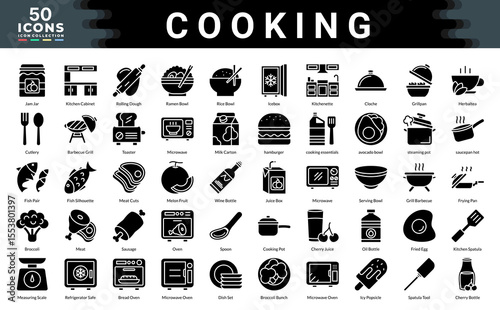 Cooking icons collection. Simple glyph vector illustrations.