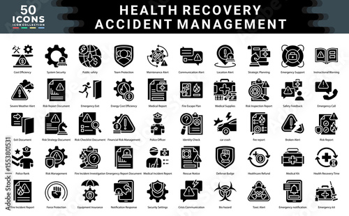 Health Recovery Accident Management icon collection. Simple glyph vector illustration.
