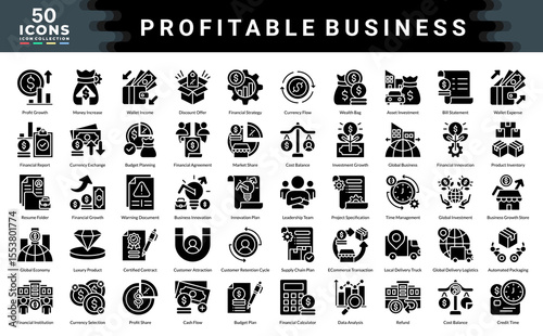 Profitable Business icon collection. Simple glyph vector illustrations.