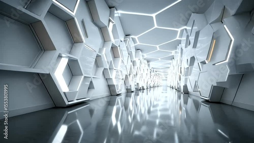 Modern Hexagonal Corridor with Bright Lighting