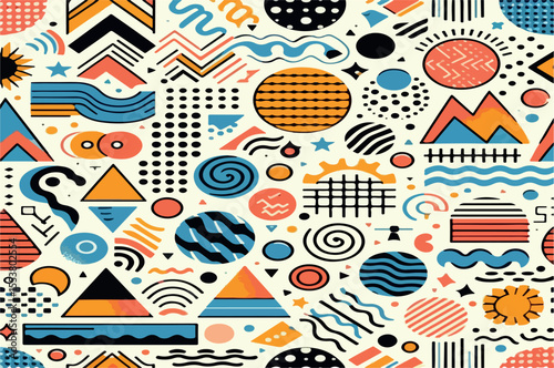 Seamless Memphis Geometric Pattern vector .
