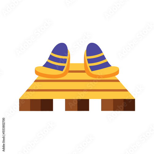 Stylish summer sandals resting on wooden boardwalk Vector illustration