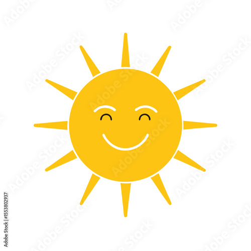 Smiling sun with cute rays and blushing cheeks Vector illustration