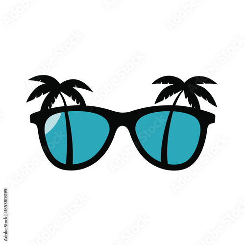 Palm reflection visible in stylish beach sunglasses Vector illustration