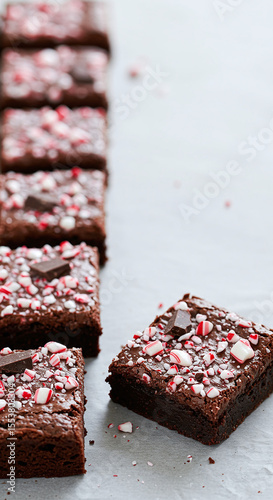 Peppermint Brownies on White Background, Christmas Treats