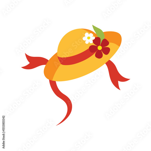 Decorative sunhat with ribbon and blooming flowers Vector illustration
