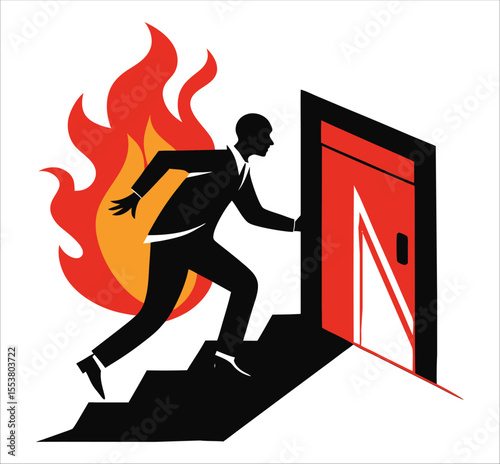 Emergency Exit Direction Sign – Evacuation Safety Vector Illustration.

