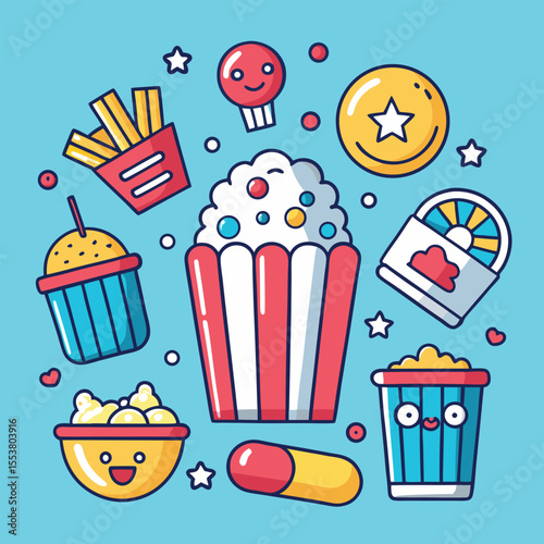 Popcorn Illustration Set – Fun Snack Icons in Vector Style