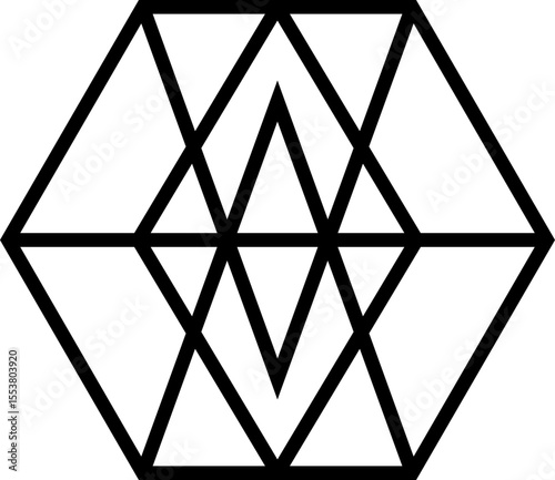 Polygon with thick perimeter and several evenly placed rhombuses arranged inside.