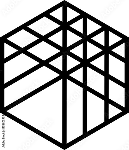 Polygon designed with a thick stroke and interior intersecting straight lines forming visible triangle segments.