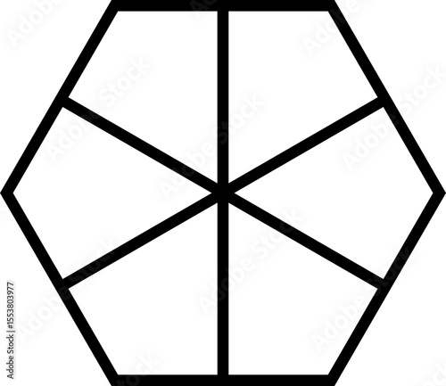 Polygonal shape with thick line divided into 6 triangles