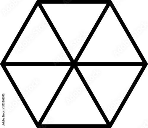 Polygon shape with thick edges divided into six internal triangle sections through radiating straight lines.