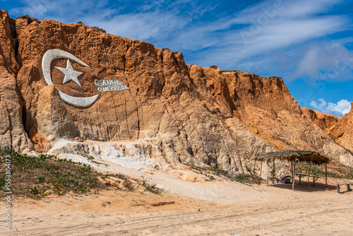 The rock formations at Canoa Quebrada Beach at Canoa Quebrada, state of Ceara, Brazil