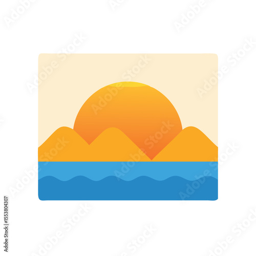 Breathtaking panoramic sunset over a tranquil mountain vector art design 