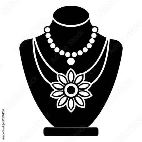 black pearl necklace isolated on white