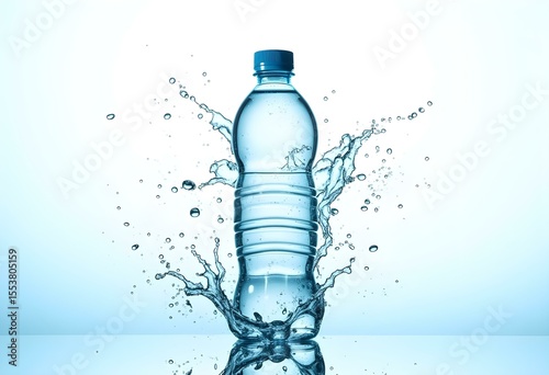 Refreshing Water Bottle with Explosive Burst of Icy Splash – Hydration and Beverage Concept

