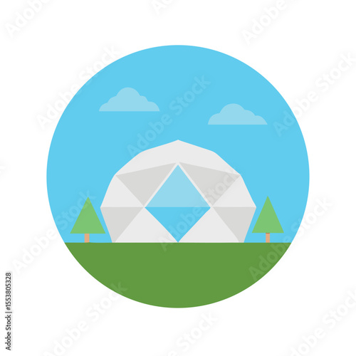 Geodesic dome house exterior in a natural landscape vector art design 