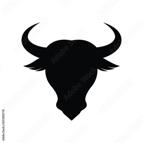 Bull head strong and fierce silhouette vector illustration.