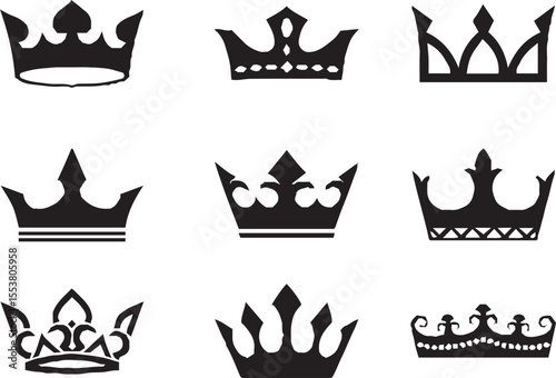 crown icon set. A collection of curved.