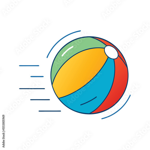 Beach ball in motion with bounce effect and shadow Vector illustration